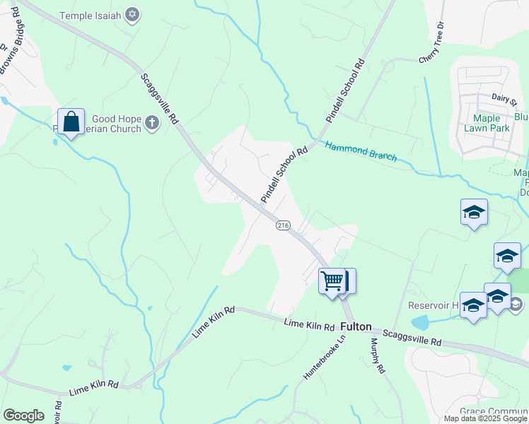 map of restaurants, bars, coffee shops, grocery stores, and more near 11987 Scaggsville Road in Fulton