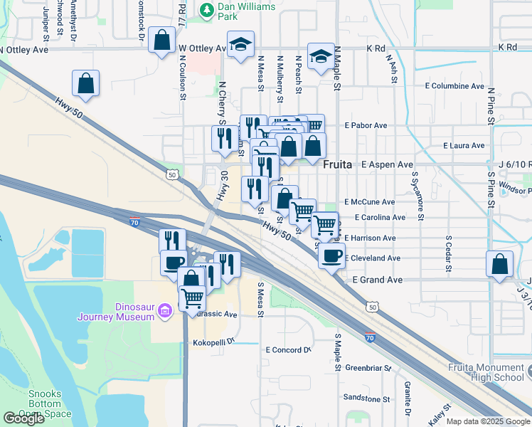 map of restaurants, bars, coffee shops, grocery stores, and more near 103 Highway 6 And 50 in Fruita