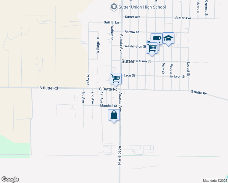 map of restaurants, bars, coffee shops, grocery stores, and more near 1969 Walnut Street in Sutter