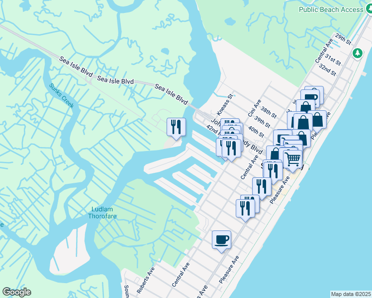 map of restaurants, bars, coffee shops, grocery stores, and more near 4421 Venicean Road in Sea Isle City