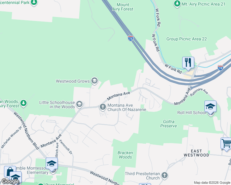 map of restaurants, bars, coffee shops, grocery stores, and more near 2481 Montana Avenue in Cincinnati
