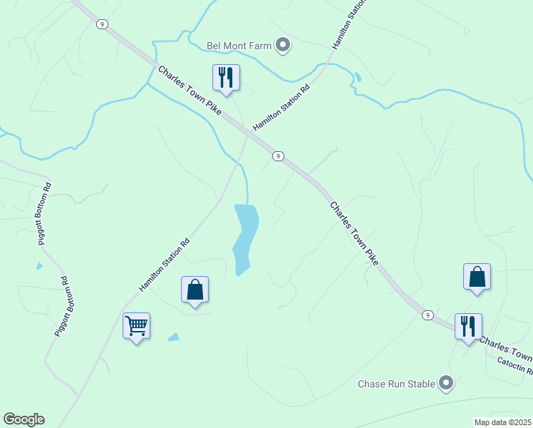 map of restaurants, bars, coffee shops, grocery stores, and more near 39945 Charles Town Pike in Hamilton