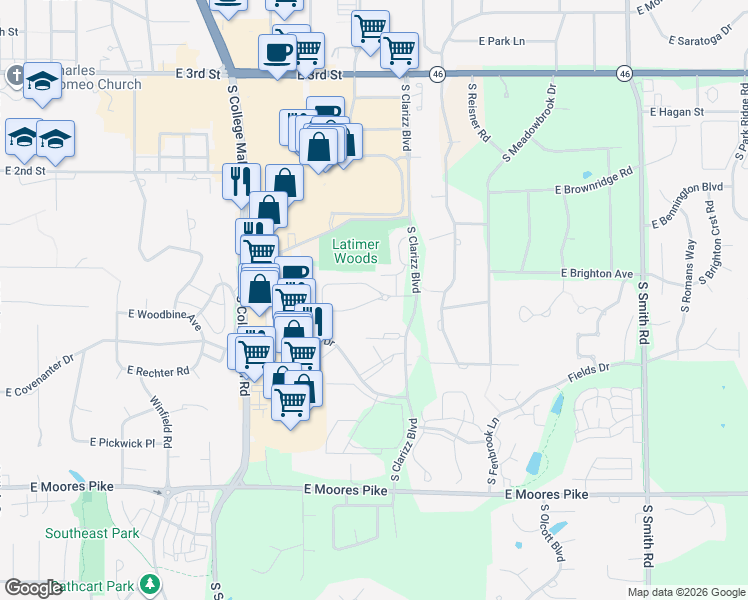 map of restaurants, bars, coffee shops, grocery stores, and more near East Goodnight Way in Bloomington
