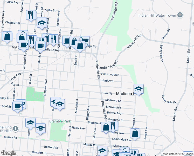 map of restaurants, bars, coffee shops, grocery stores, and more near 4707 Plainville Road in Cincinnati