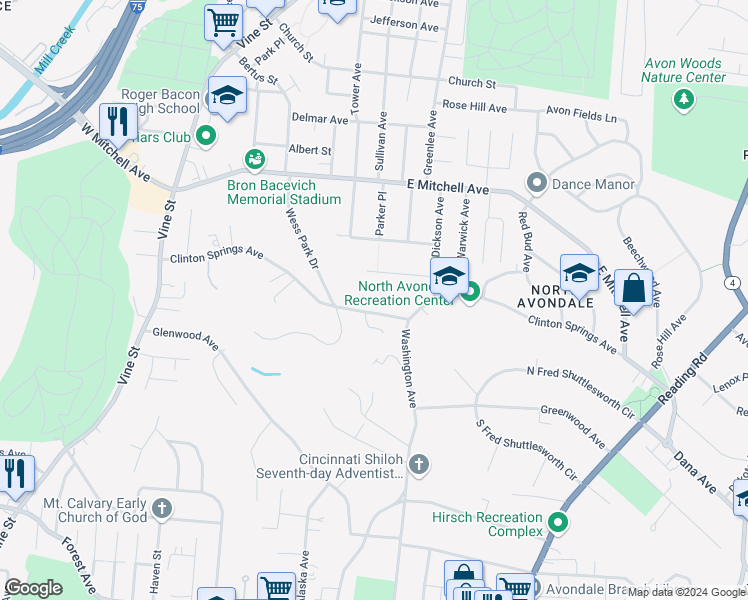 map of restaurants, bars, coffee shops, grocery stores, and more near 1 Revel Court in Cincinnati