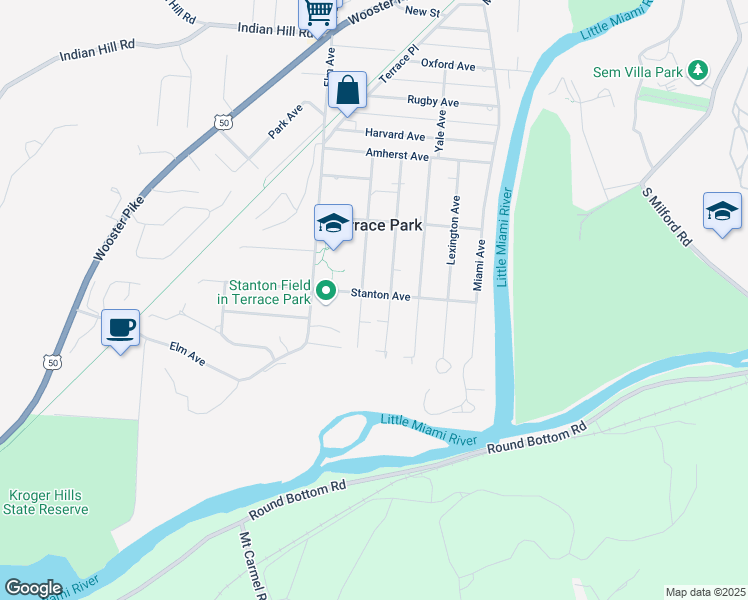 map of restaurants, bars, coffee shops, grocery stores, and more near 505 Stanton Avenue in Terrace Park