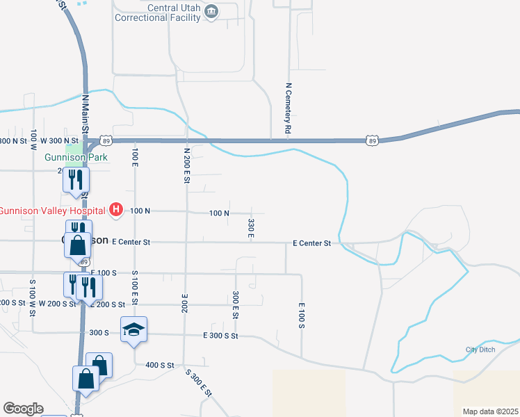 map of restaurants, bars, coffee shops, grocery stores, and more near 195 East 100 North in Gunnison