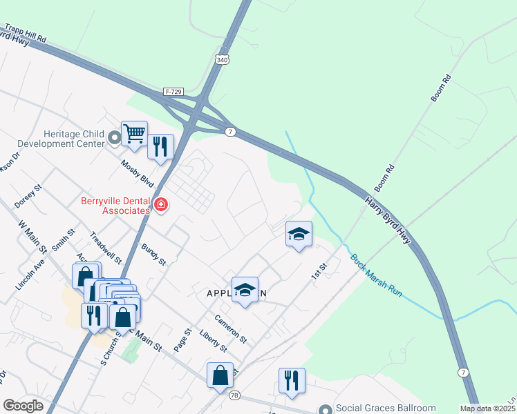 map of restaurants, bars, coffee shops, grocery stores, and more near 537 Weeks Court in Berryville
