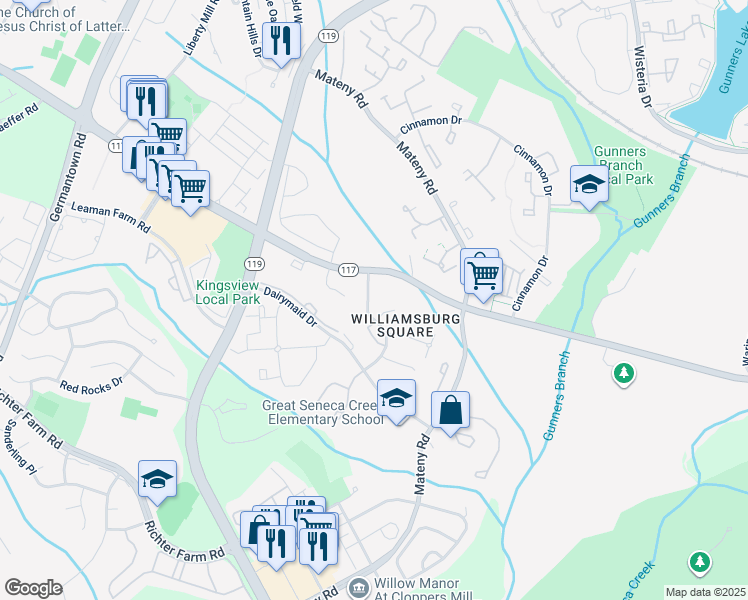 map of restaurants, bars, coffee shops, grocery stores, and more near 13069 Open Hearth Way in Germantown