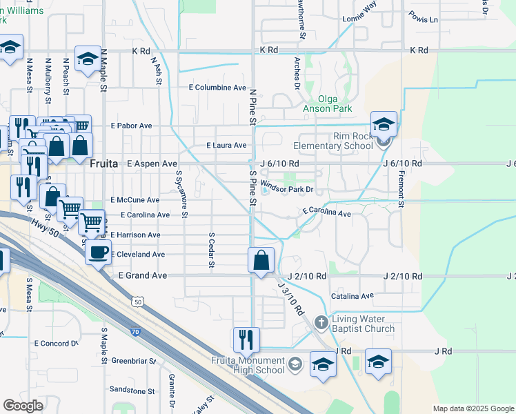 map of restaurants, bars, coffee shops, grocery stores, and more near 1074 Cedar Way in Fruita