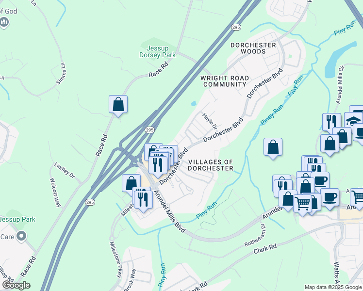 map of restaurants, bars, coffee shops, grocery stores, and more near 7591 Taunton Court in Hanover