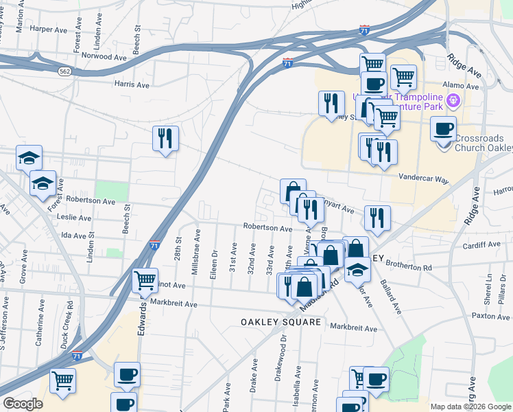 map of restaurants, bars, coffee shops, grocery stores, and more near 2931-2949 Enyart Ave in Cincinnati