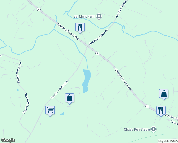 map of restaurants, bars, coffee shops, grocery stores, and more near 39945 Charles Town Pike in Hamilton