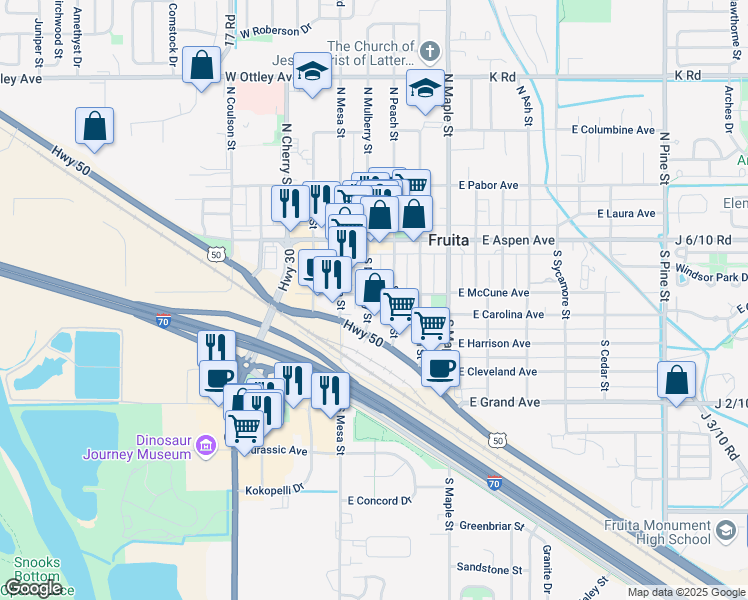 map of restaurants, bars, coffee shops, grocery stores, and more near 162 South Mulberry Street in Fruita