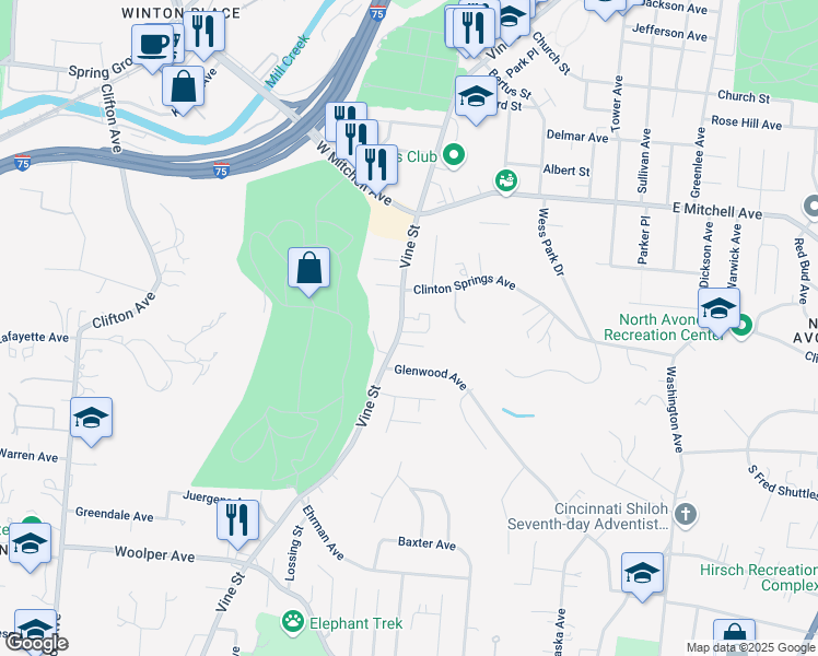 map of restaurants, bars, coffee shops, grocery stores, and more near 3905 Vine Street in Cincinnati