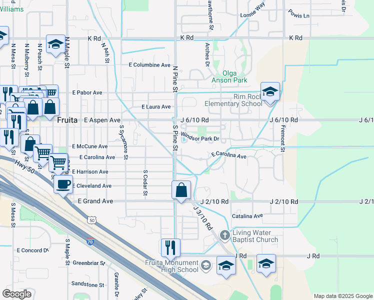 map of restaurants, bars, coffee shops, grocery stores, and more near 1129 East Carolina Avenue in Fruita