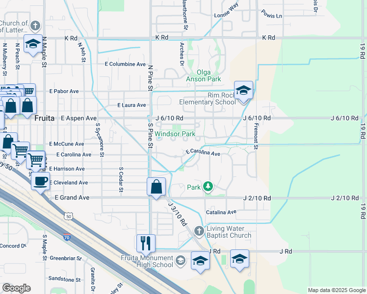 map of restaurants, bars, coffee shops, grocery stores, and more near 1233 East Carolina Avenue in Fruita