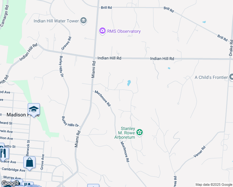 map of restaurants, bars, coffee shops, grocery stores, and more near 7725 Annesdale Drive in Cincinnati