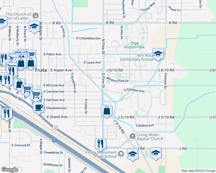 map of restaurants, bars, coffee shops, grocery stores, and more near 1107 East Carolina Avenue in Fruita