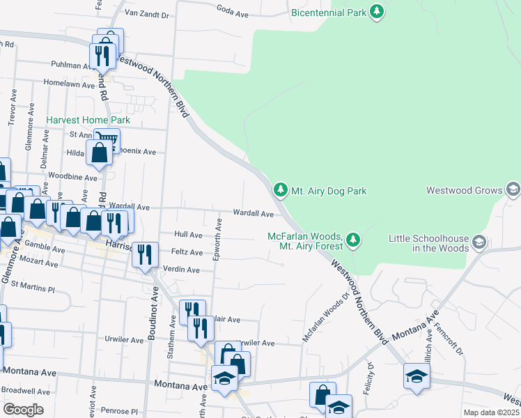 map of restaurants, bars, coffee shops, grocery stores, and more near 3718 High Point Avenue in Cincinnati