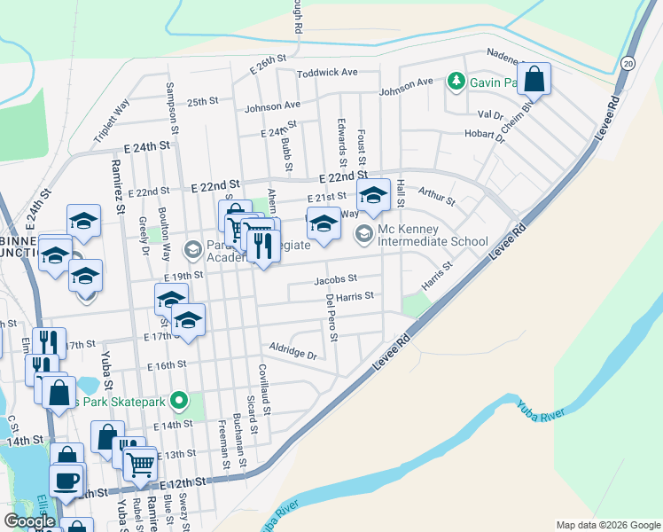 map of restaurants, bars, coffee shops, grocery stores, and more near 914 East 19th Street in Marysville