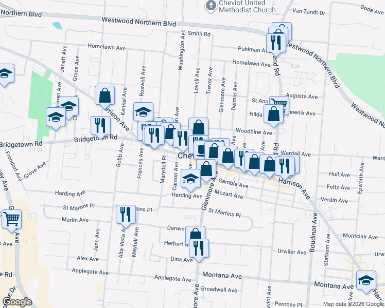 map of restaurants, bars, coffee shops, grocery stores, and more near in Cheviot