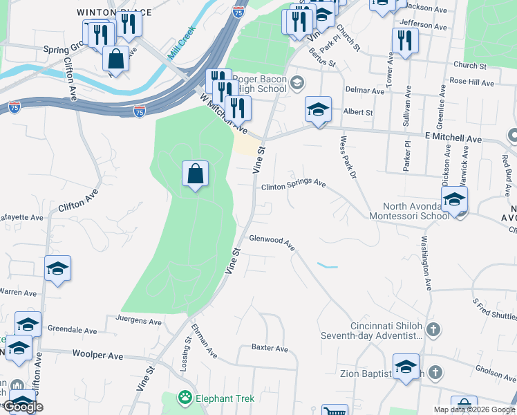 map of restaurants, bars, coffee shops, grocery stores, and more near 3905 Vine Street in Cincinnati