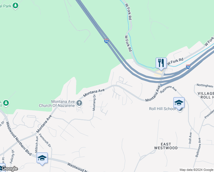 map of restaurants, bars, coffee shops, grocery stores, and more near 2430 Montana Avenue in Cincinnati