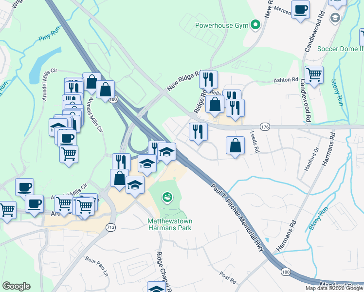 map of restaurants, bars, coffee shops, grocery stores, and more near 1391 Ridge Commons Boulevard in Hanover