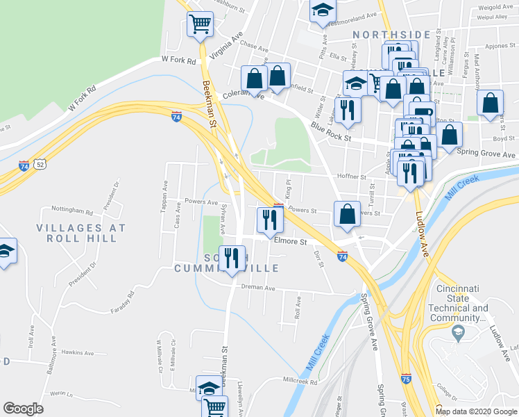 map of restaurants, bars, coffee shops, grocery stores, and more near 3838 Llewellyn Avenue in Cincinnati