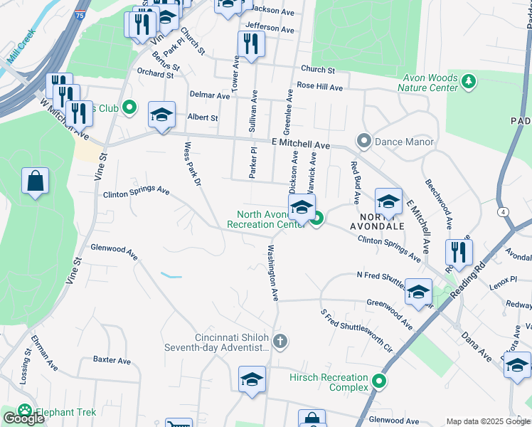 map of restaurants, bars, coffee shops, grocery stores, and more near 217 Sturgis Avenue in Cincinnati