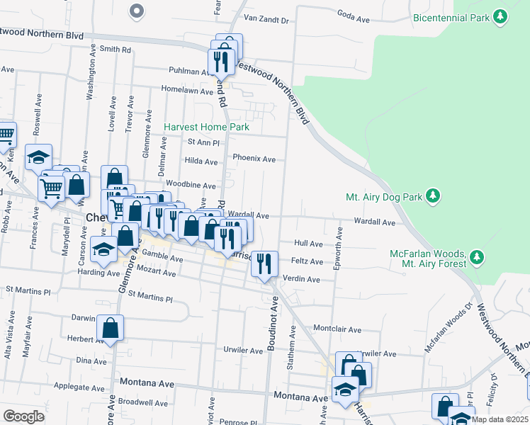 map of restaurants, bars, coffee shops, grocery stores, and more near 3850 Taft Avenue in Cincinnati
