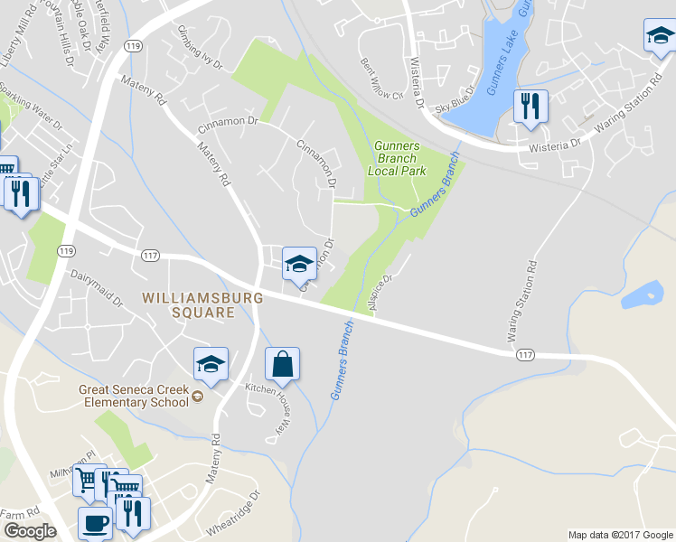 map of restaurants, bars, coffee shops, grocery stores, and more near 12703 Sesame Seed Court in Germantown