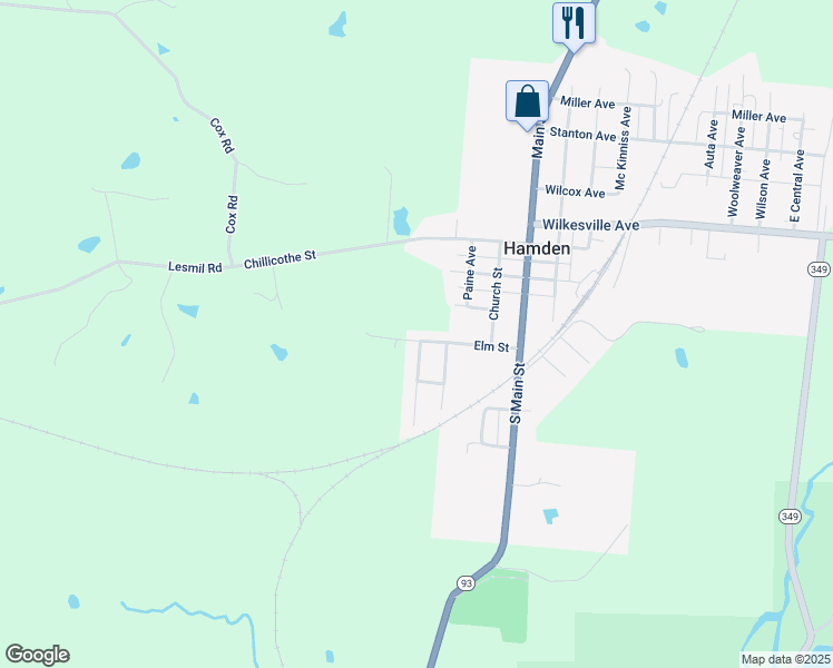 map of restaurants, bars, coffee shops, grocery stores, and more near 28500 Saint Rt 160 in Hamden