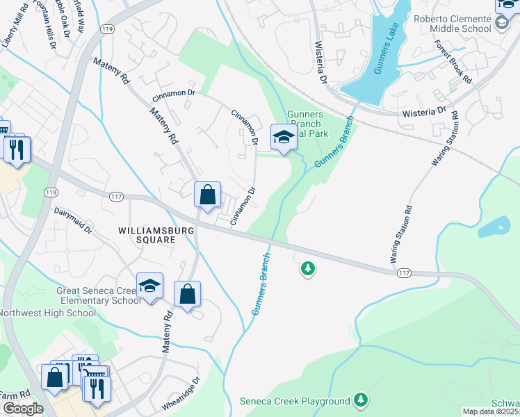 map of restaurants, bars, coffee shops, grocery stores, and more near 12703 Sesame Seed Court in Germantown