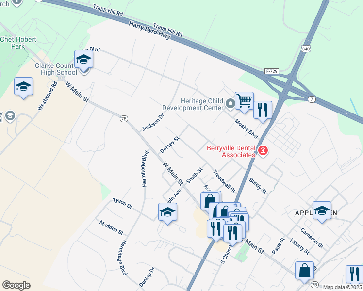 map of restaurants, bars, coffee shops, grocery stores, and more near 311 Treadwell Street in Berryville