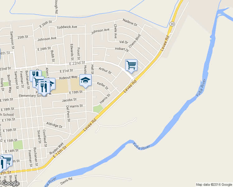 map of restaurants, bars, coffee shops, grocery stores, and more near 1933 Glen Street in Marysville