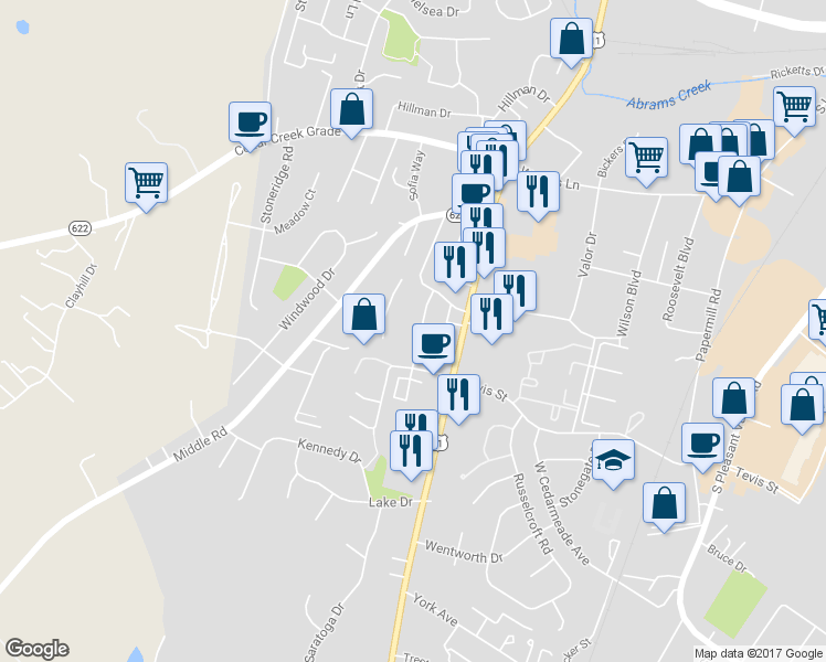 map of restaurants, bars, coffee shops, grocery stores, and more near 2531 Hockman Avenue in Winchester