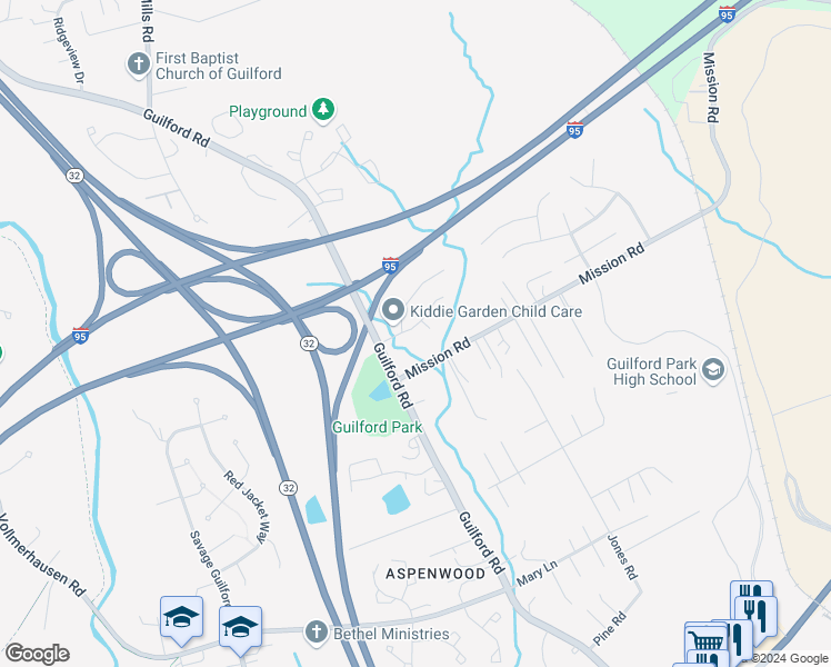 map of restaurants, bars, coffee shops, grocery stores, and more near 8920 12 Sons Court in Jessup