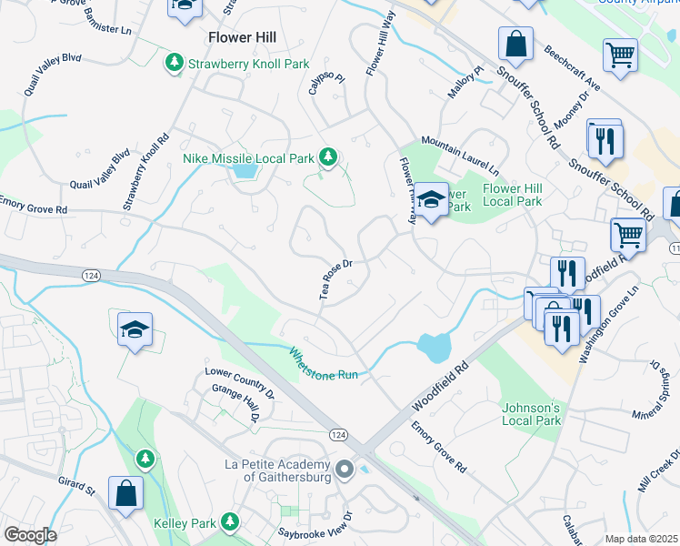 map of restaurants, bars, coffee shops, grocery stores, and more near 8420 Tea Rose Drive in Gaithersburg