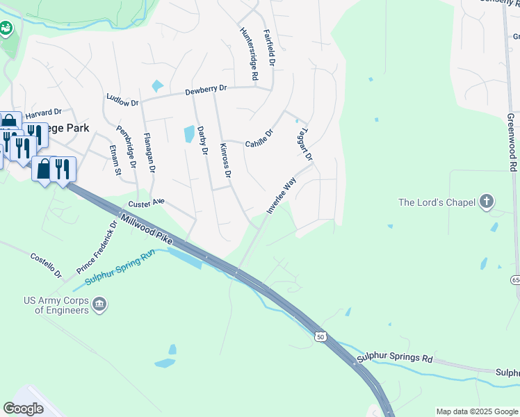 map of restaurants, bars, coffee shops, grocery stores, and more near 104 Duner Court in Winchester