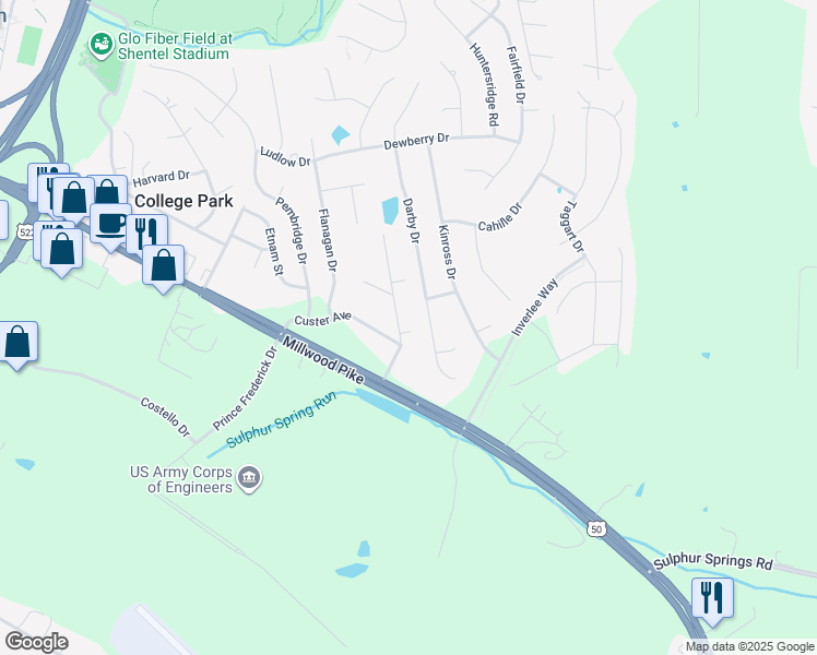map of restaurants, bars, coffee shops, grocery stores, and more near 200 Stanley Drive in Winchester