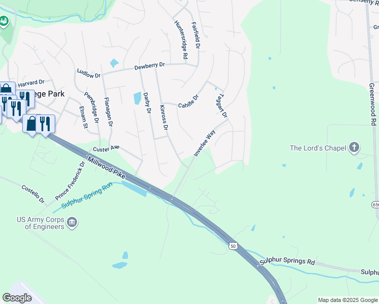 map of restaurants, bars, coffee shops, grocery stores, and more near 104 Duner Court in Winchester