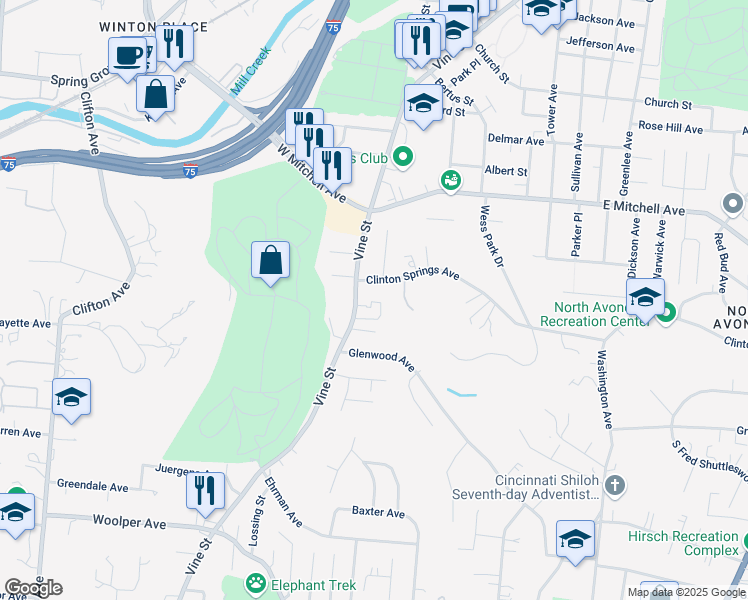 map of restaurants, bars, coffee shops, grocery stores, and more near 32 Merzen Court in Cincinnati