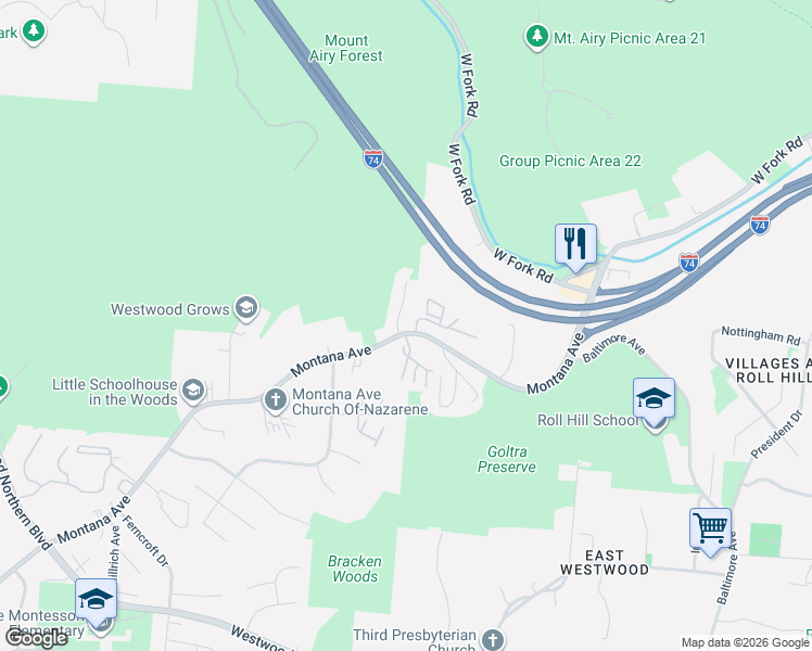 map of restaurants, bars, coffee shops, grocery stores, and more near 2400 Montana Avenue in Cincinnati