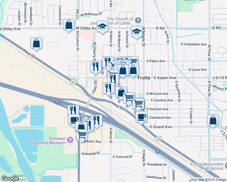 map of restaurants, bars, coffee shops, grocery stores, and more near 166 South Mesa Street in Fruita