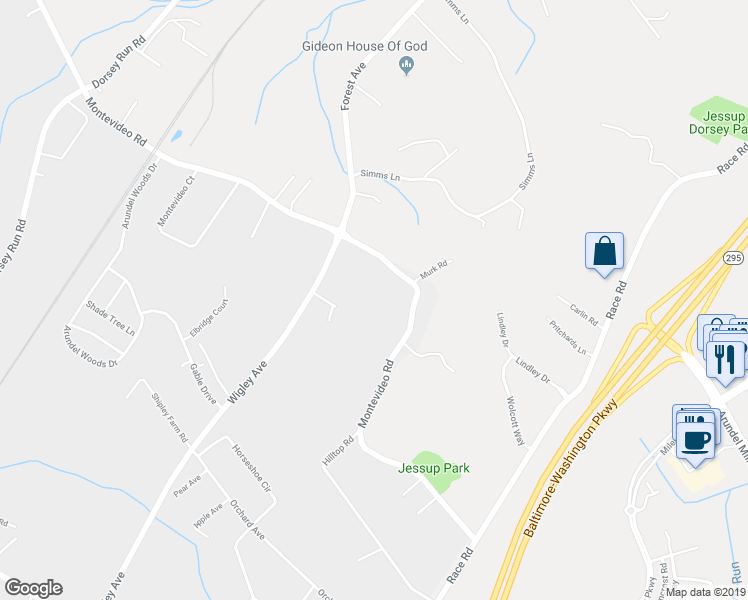 map of restaurants, bars, coffee shops, grocery stores, and more near 1919 Montevideo Road in Jessup