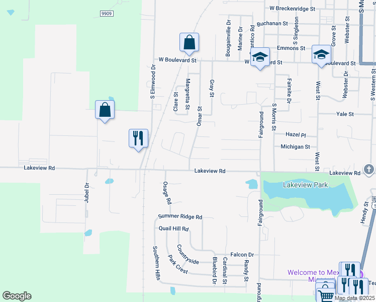 map of restaurants, bars, coffee shops, grocery stores, and more near 1851 Omar Street in Mexico