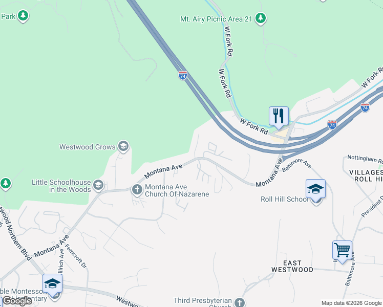 map of restaurants, bars, coffee shops, grocery stores, and more near 2400 Montana Avenue in Cincinnati