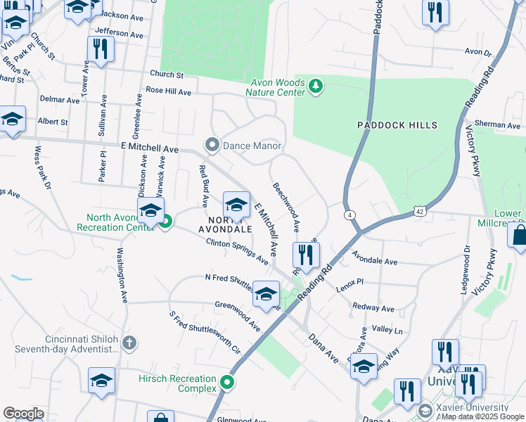 map of restaurants, bars, coffee shops, grocery stores, and more near 790 East Mitchell Avenue in Cincinnati